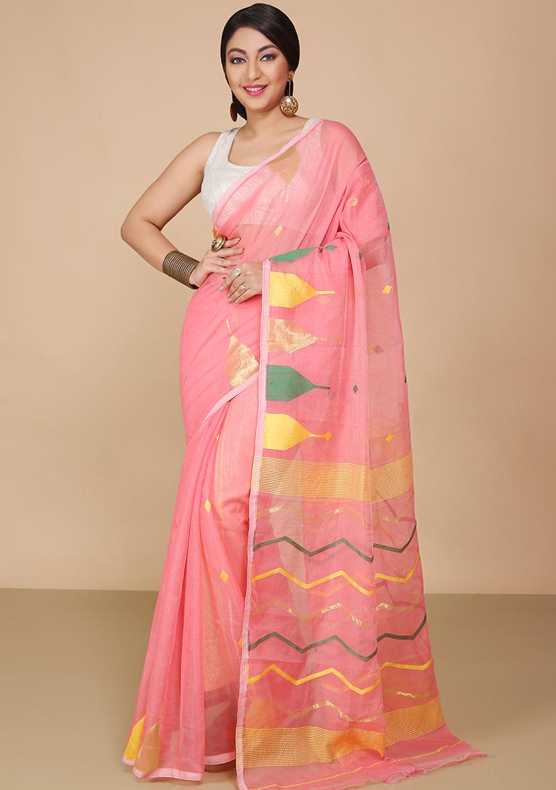 Pink Jamdani Art Silk Saree