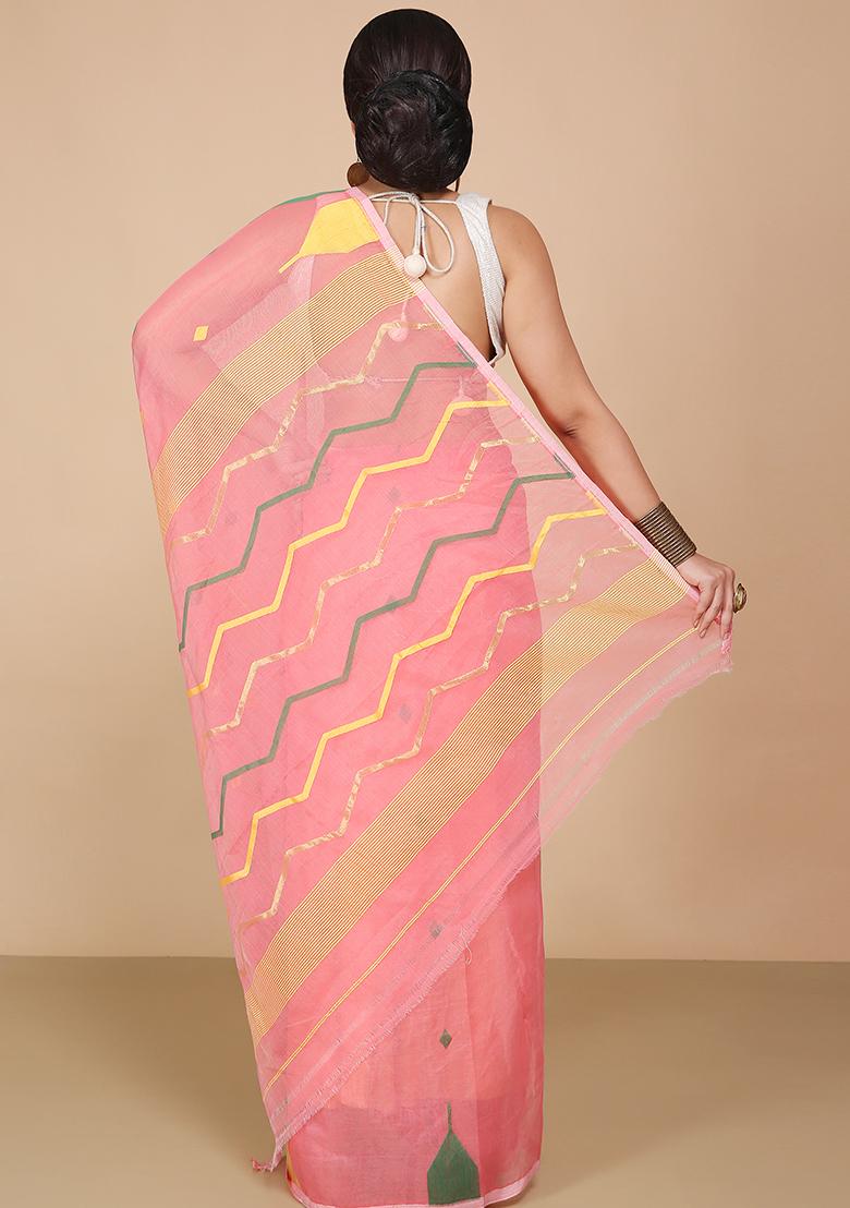 Pink Jamdani Art Silk Saree