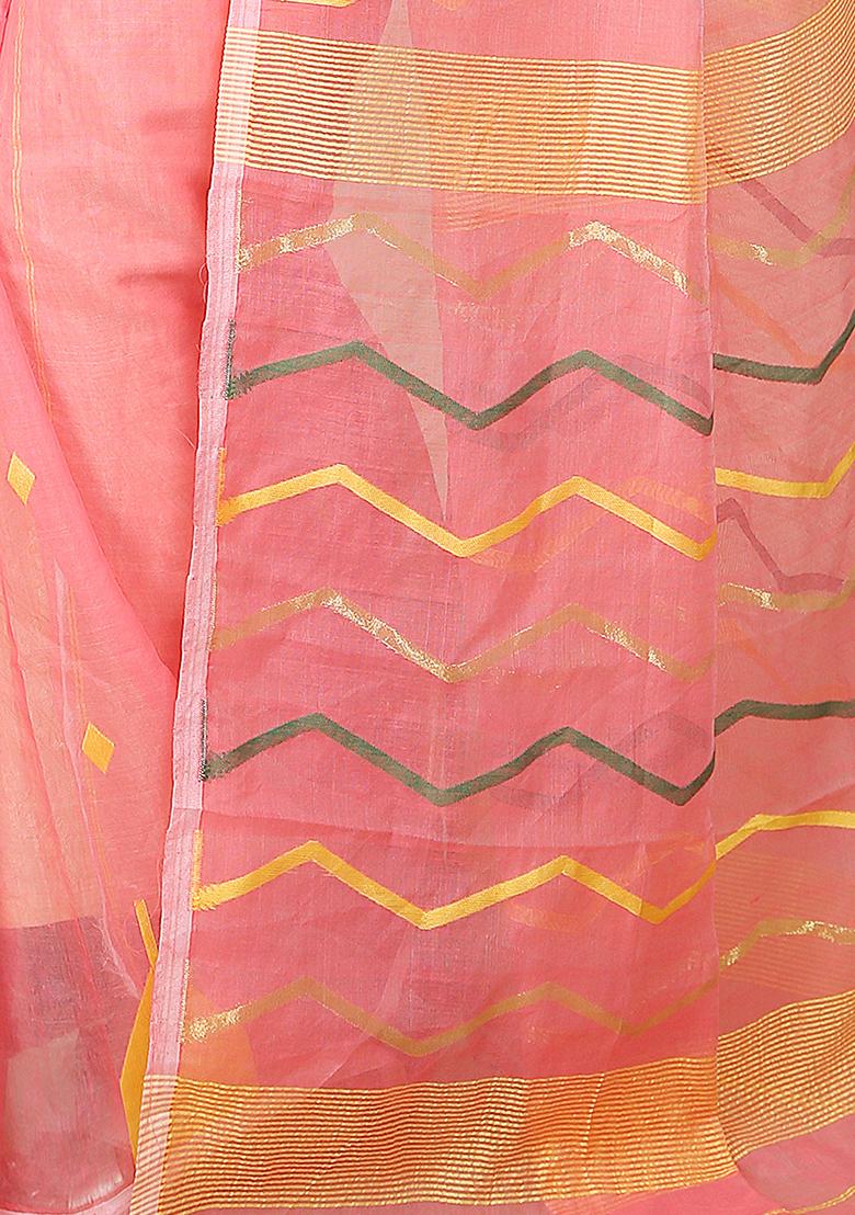 Pink Jamdani Art Silk Saree