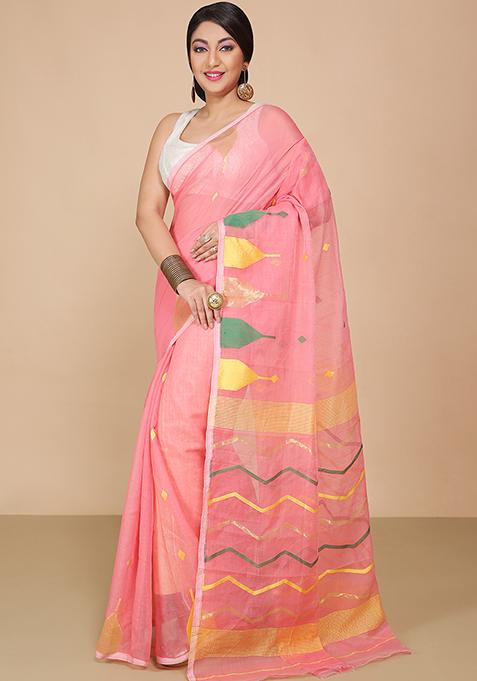 Pink Jamdani Art Silk Saree