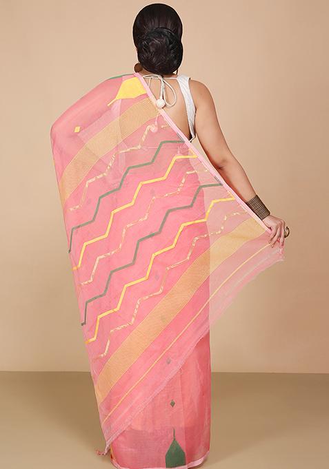 Pink Jamdani Art Silk Saree