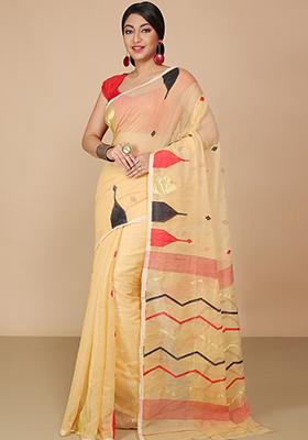 Beige Jamdani Art Silk Saree