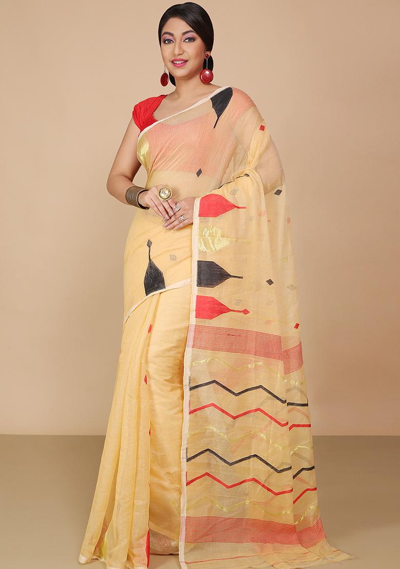Beige Jamdani Art Silk Saree