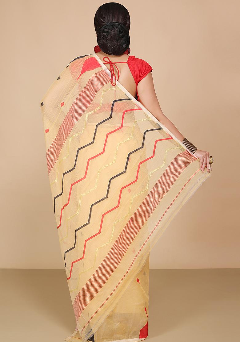 Beige Jamdani Art Silk Saree
