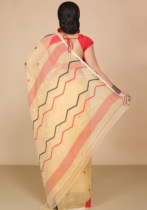 Beige Jamdani Art Silk Saree