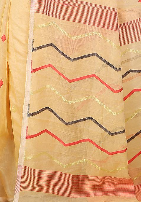 Beige Jamdani Art Silk Saree
