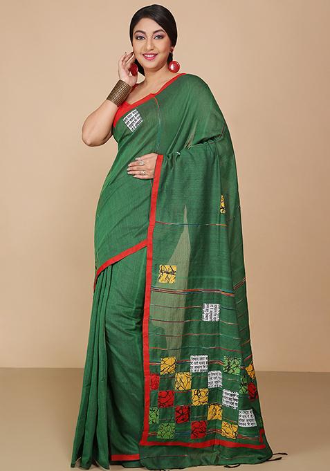 Green Embroidered Art Silk Saree Set