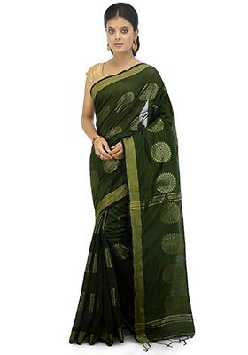 Deep Green Embroidered Art Silk Saree Set