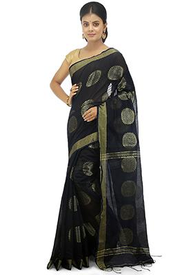 Blue Embroidered Art Silk Saree Set