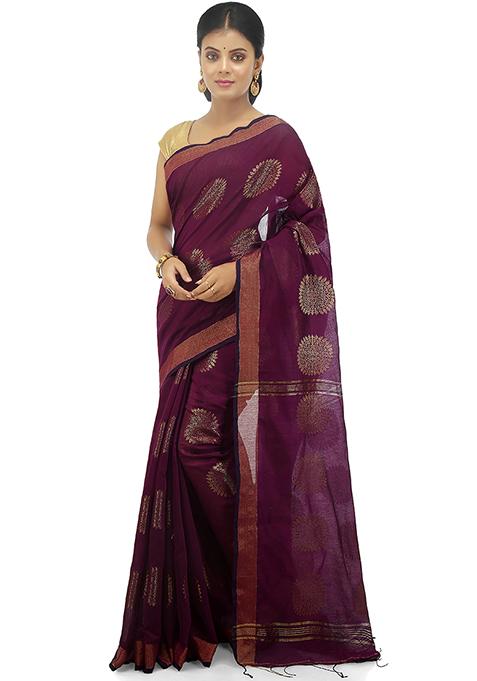 Magenta Embroidered Art Silk Saree Set