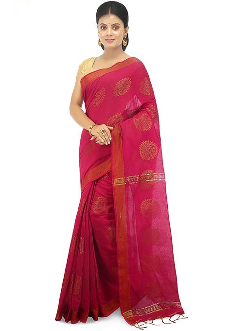Pink Embroidered Art Silk Saree Set