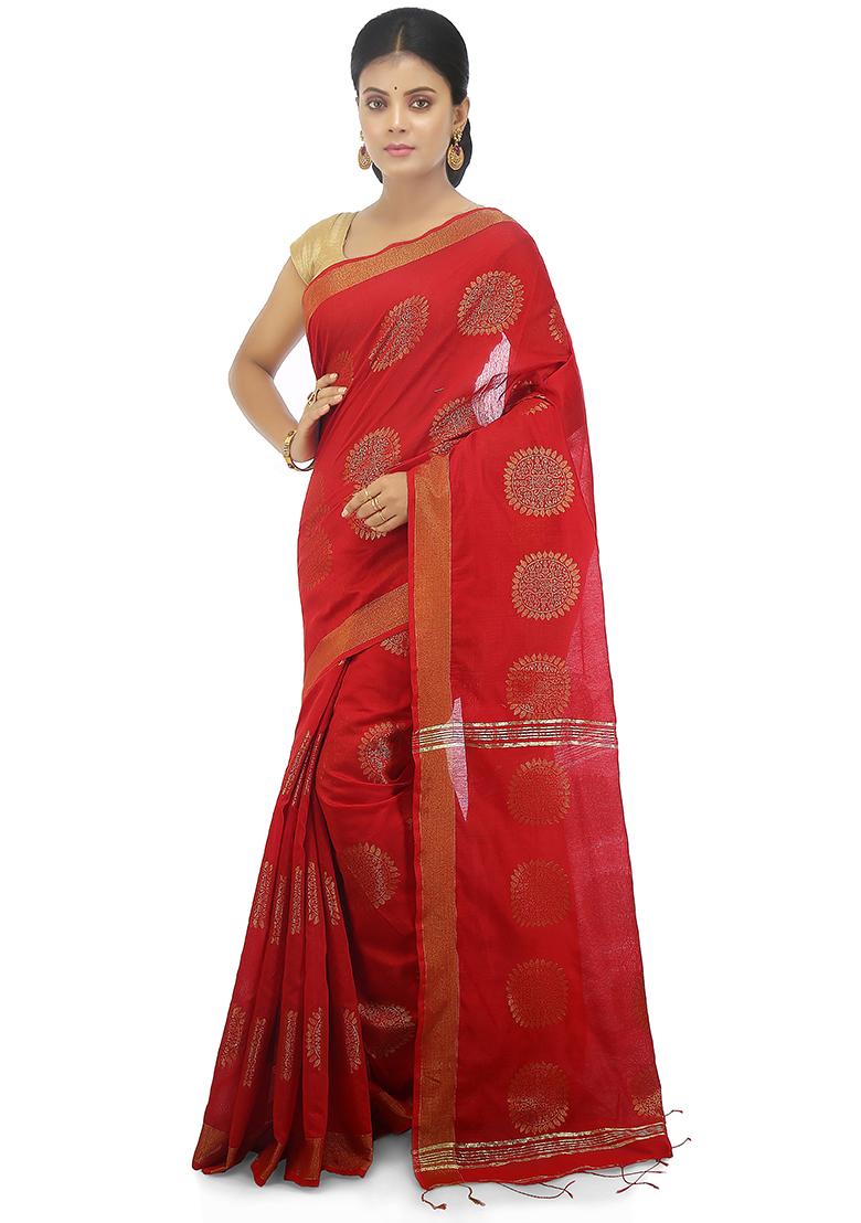 Red Embroidered Art Silk Saree Set