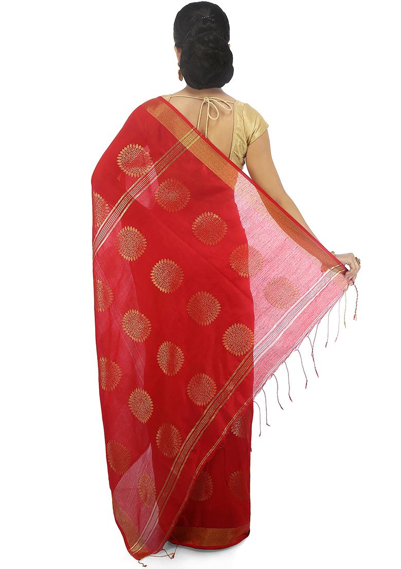 Red Embroidered Art Silk Saree Set
