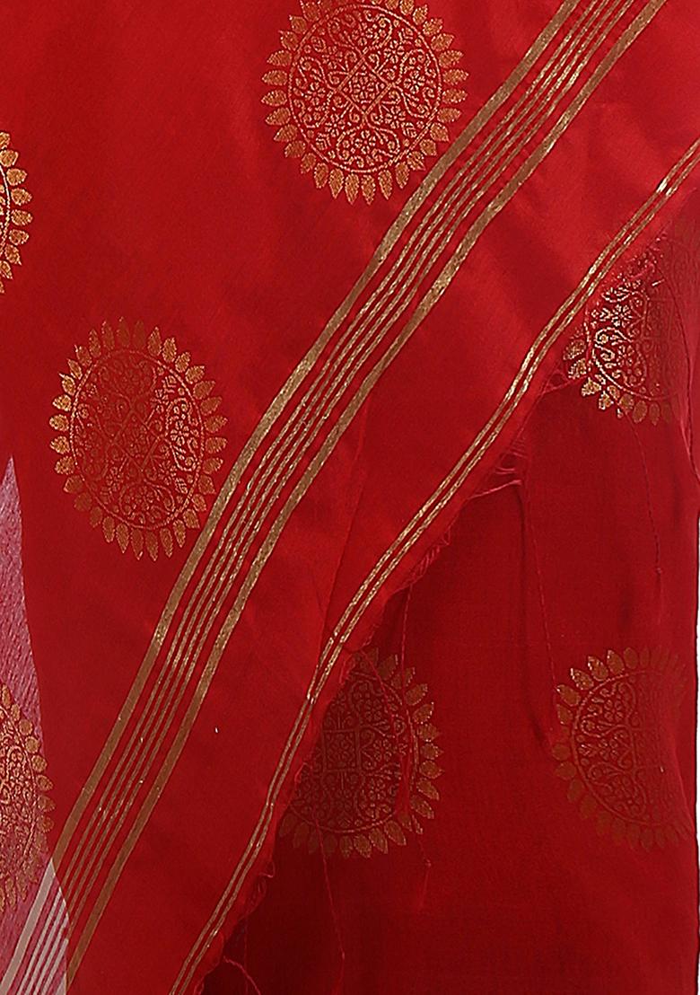 Red Embroidered Art Silk Saree Set