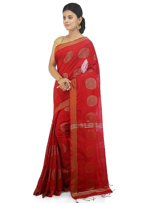 Red Embroidered Art Silk Saree Set