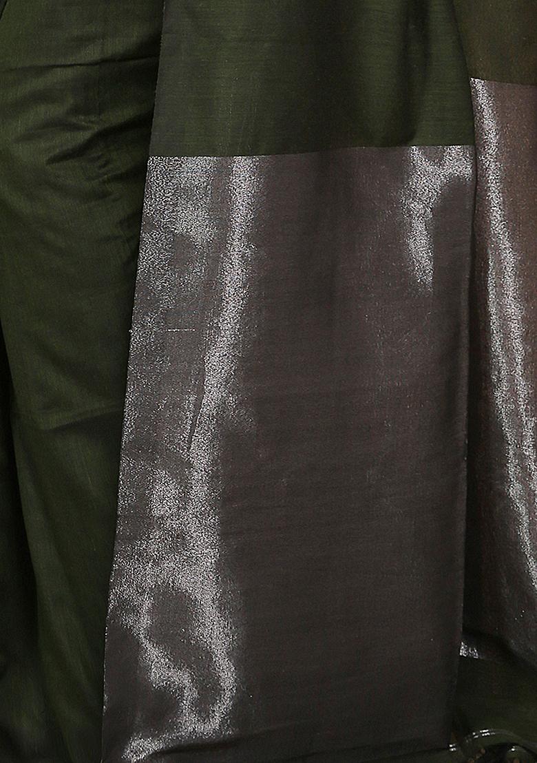 Green Embroidered Cotton Saree Set - Indya