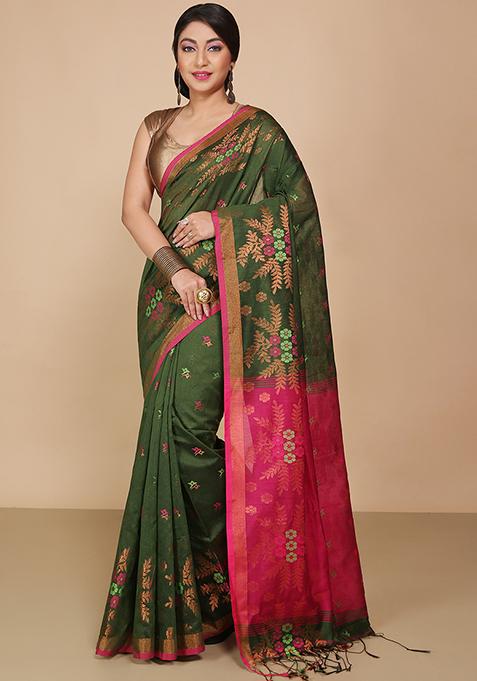 Green Embroidered Art Silk Saree Set