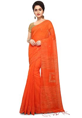 Orange Embroidered Art Silk Saree Set