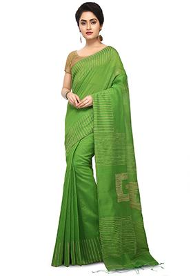 Green Embroidered Art Silk Saree Set