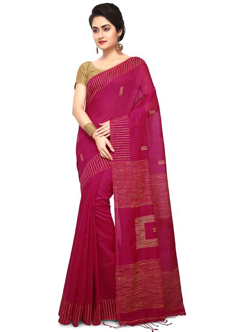Pink Embroidered Art Silk Saree Set