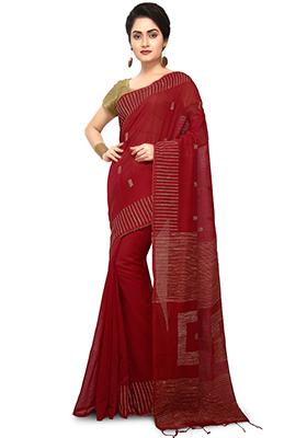 Maroon Embroidered Art Silk Saree Set