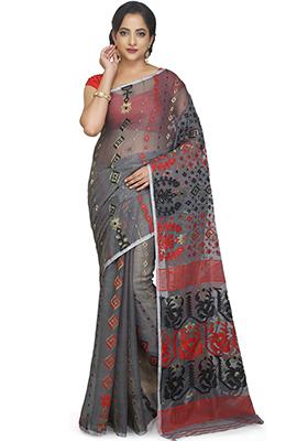 Grey Jamdani Art Silk Saree