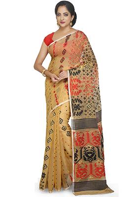 Beige Jamdani Art Silk Saree