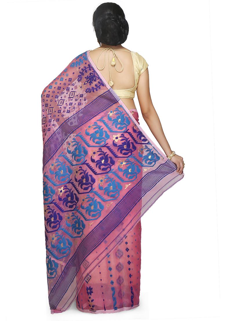 Pink Jamdani Art Silk Saree