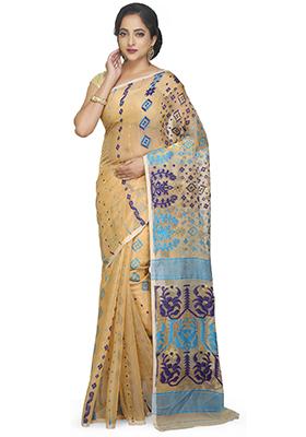 Beige Jamdani Art Silk Saree
