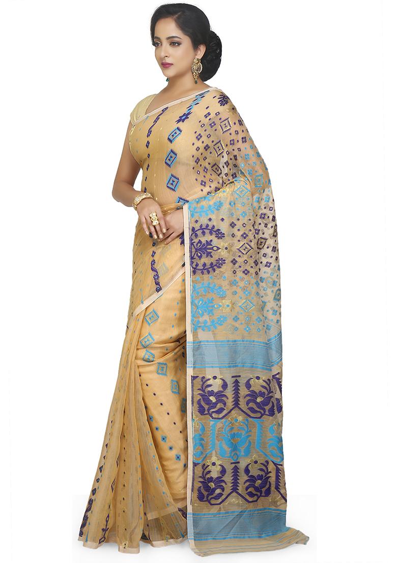 Beige Jamdani Art Silk Saree