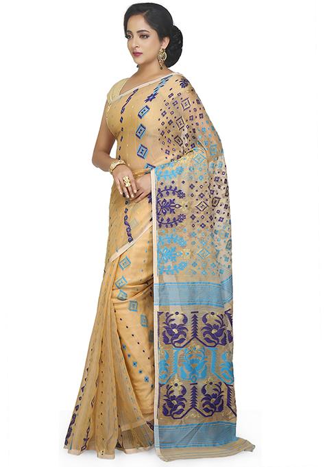 Beige Jamdani Art Silk Saree