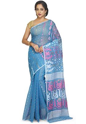 Sky Blue Jamdani Art Silk Saree