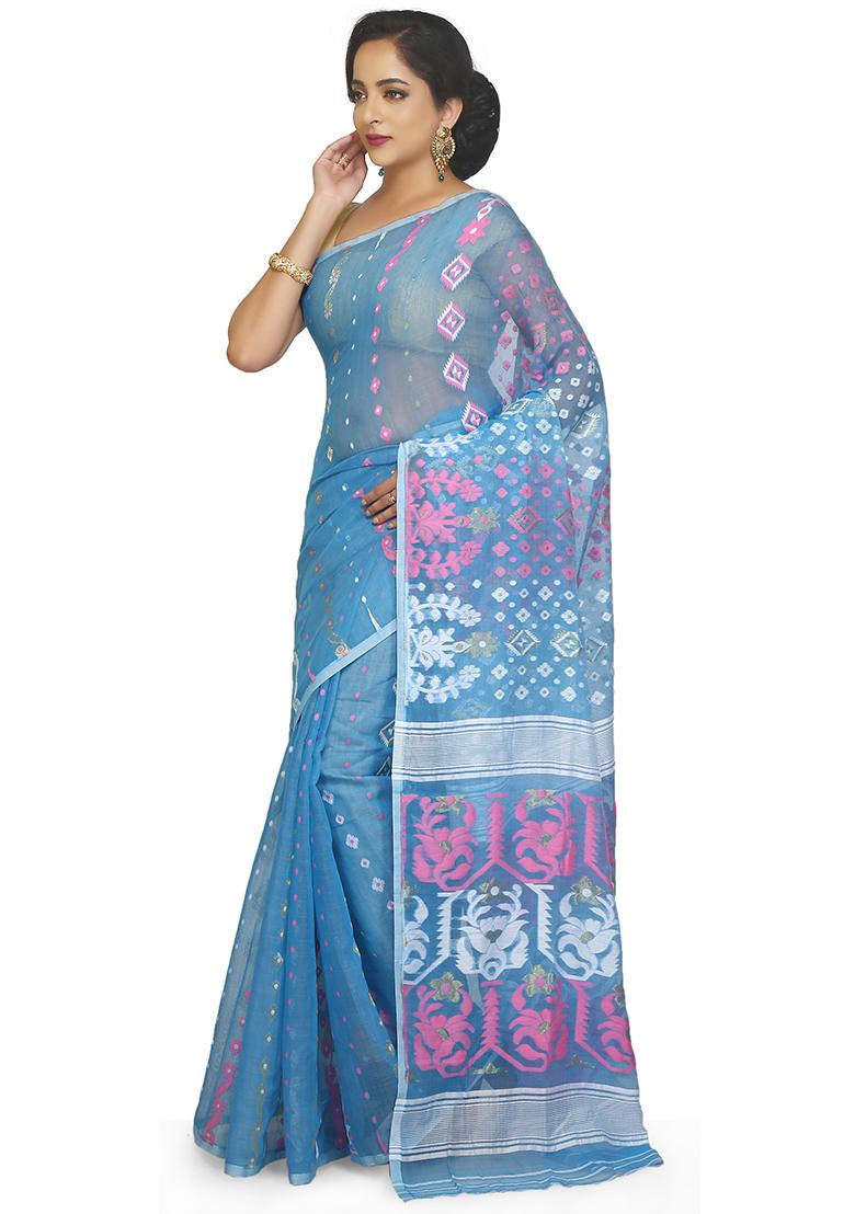 Sky Blue Jamdani Art Silk Saree