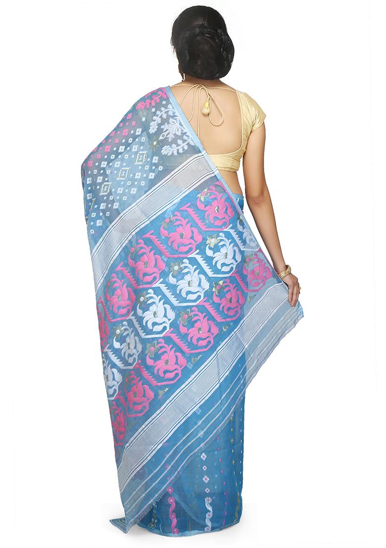 Sky Blue Jamdani Art Silk Saree