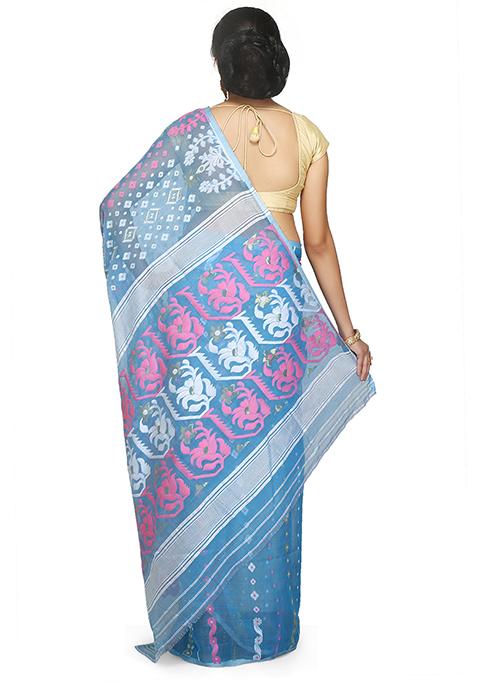 Sky Blue Jamdani Art Silk Saree