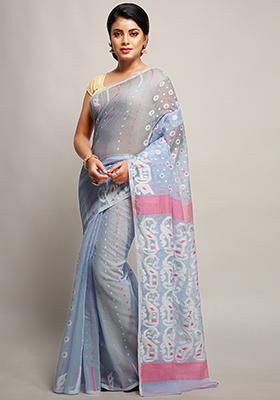 Grey Jamdani Art Silk Saree