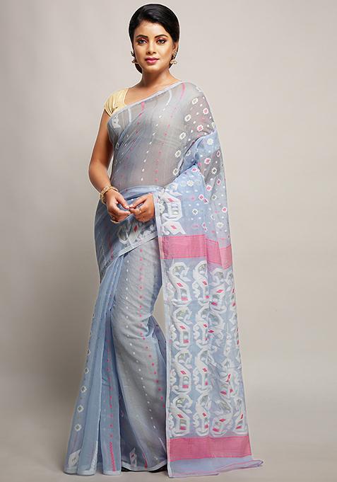 Grey Jamdani Art Silk Saree
