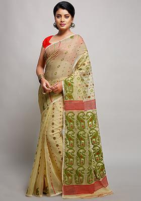 Beige Jamdani Art Silk Saree