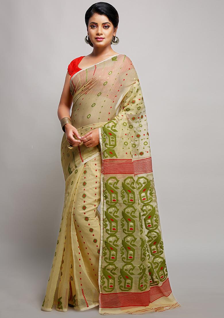 Beige Jamdani Art Silk Saree
