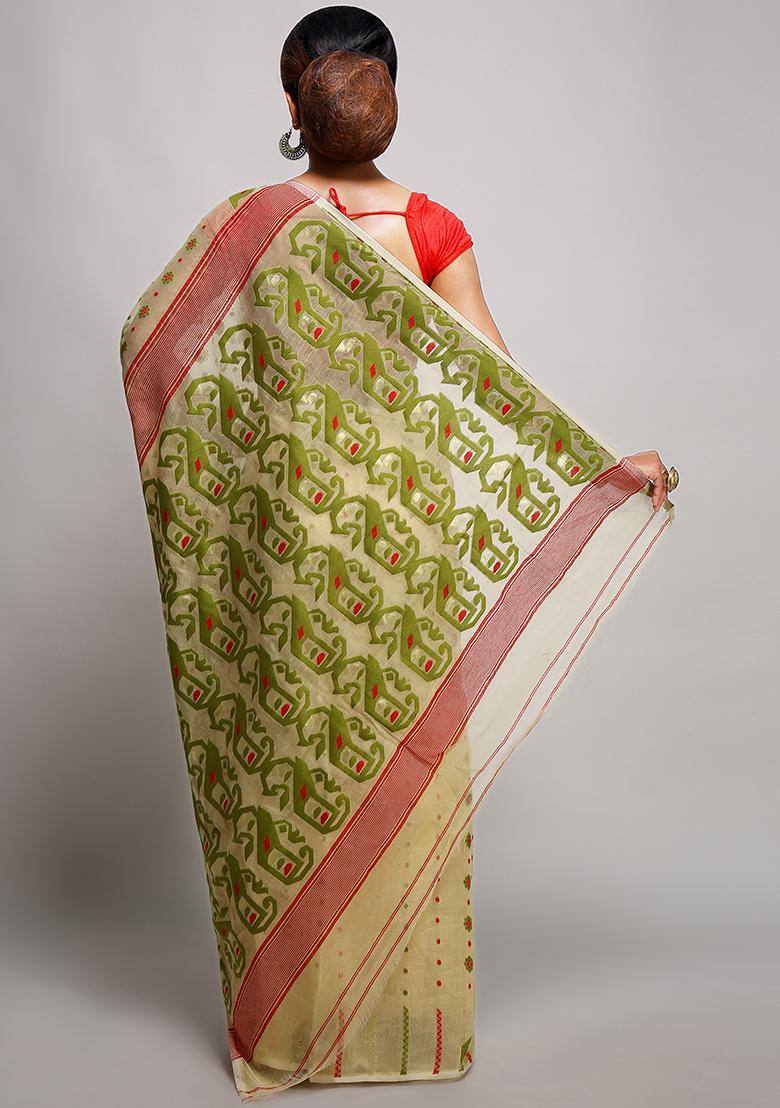 Beige Jamdani Art Silk Saree