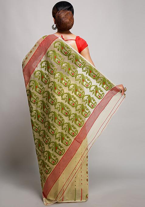 Beige Jamdani Art Silk Saree