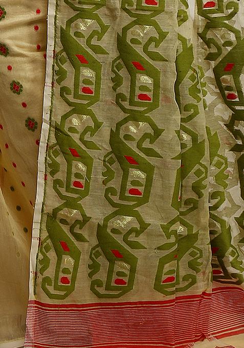 Beige Jamdani Art Silk Saree