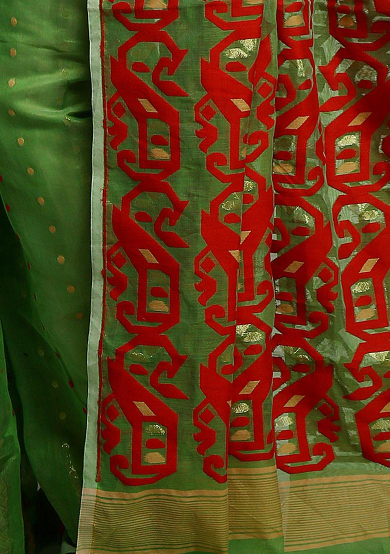 Green Jamdani Art Silk Saree