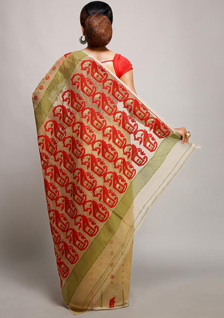 Beige Jamdani Art Silk Saree