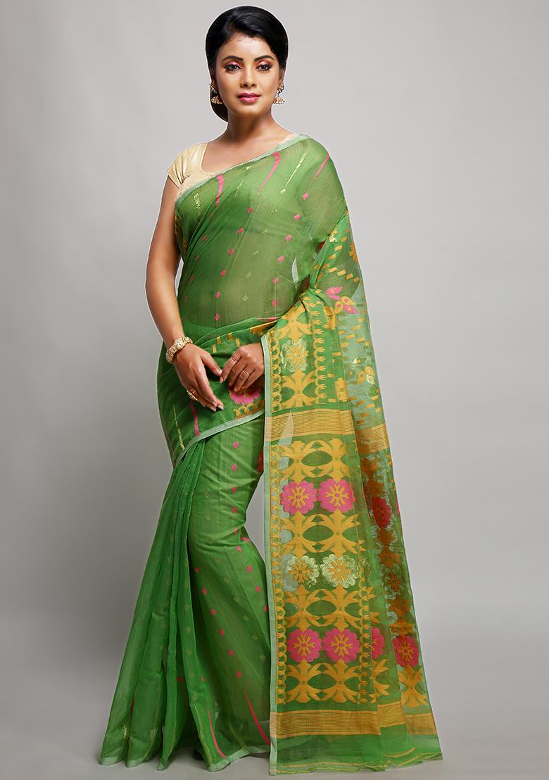 Green Jamdani Art Silk Saree
