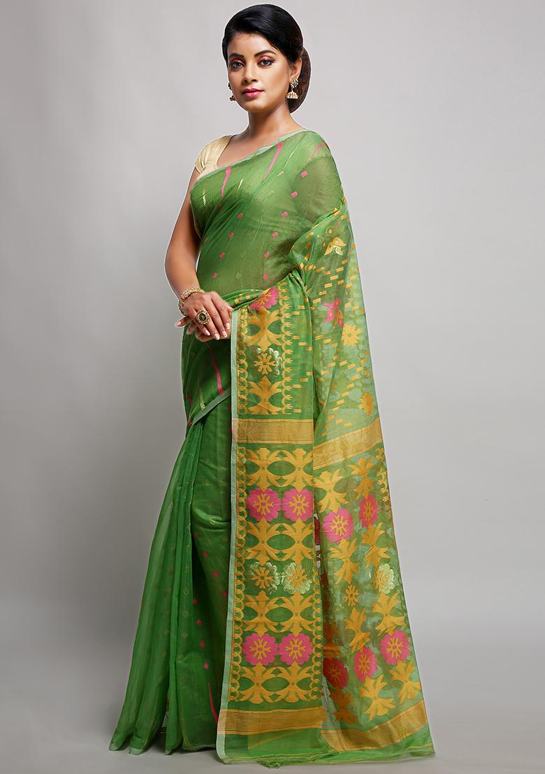 Green Jamdani Art Silk Saree