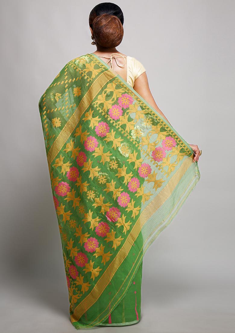 Green Jamdani Art Silk Saree
