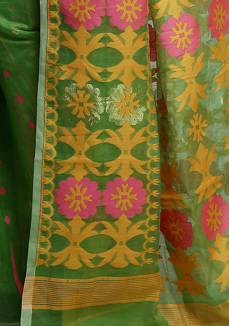 Green Jamdani Art Silk Saree