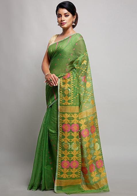 Green Jamdani Art Silk Saree