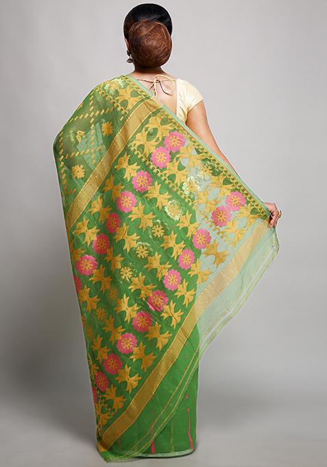Green Jamdani Art Silk Saree